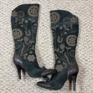 Sam Edelman Womens size 7 black brown floral leather heeled boots